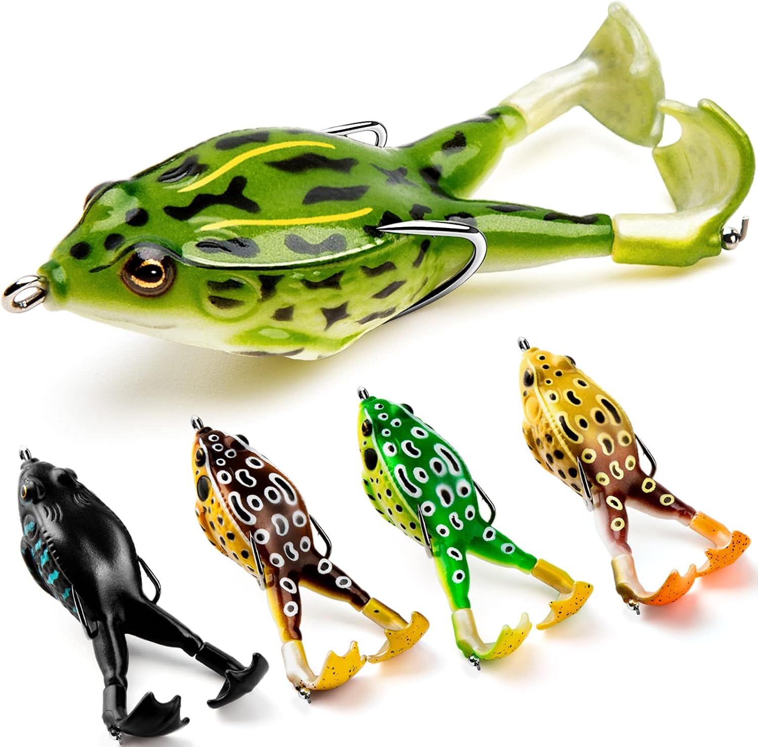 Topwater Frog Lure Bass Trout Fishing Lures Kit Set Realistic Prop Frog Soft Swimbait Floating Bait with Weedless Hooks for Freshwater Saltwater A1-5pack-1
