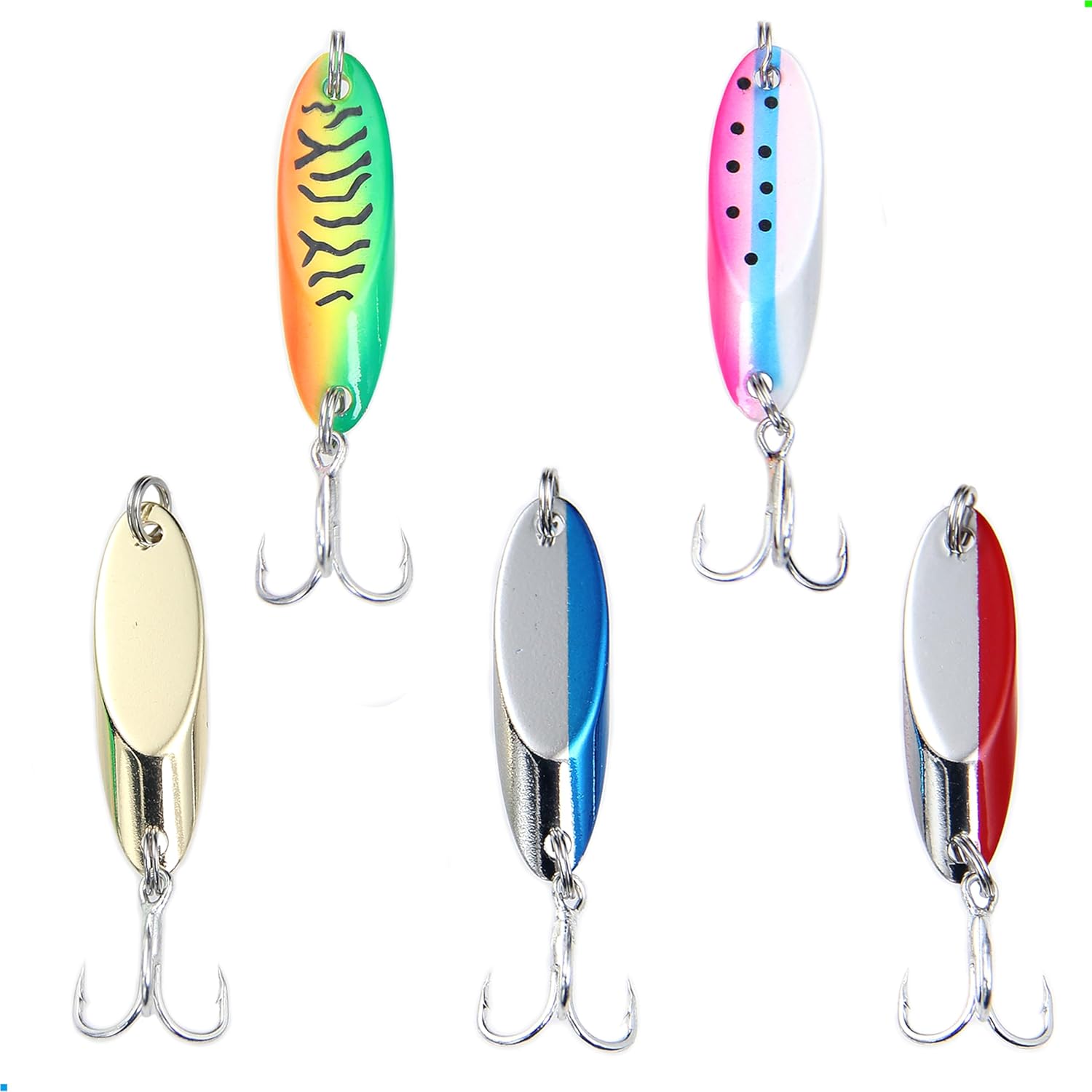 5pcs Fishing Lures Casting Spoon Lure Fishing Spoons for Trout, Bass, Crappie, Pike, Walleye - Saltwater & Freshwater with Tackle Box - 1/4oz, 3/4oz Color A 1/4 oz
