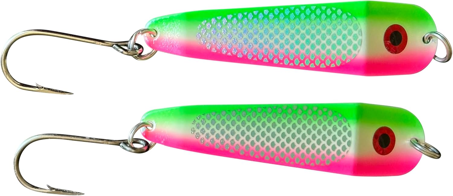 Loony Spoons 2-Pack - Premium Fishing Lures - Salmon, Trout, Walleye - Saltwater and Freshwater Size 4 - 4.5" Watermelon