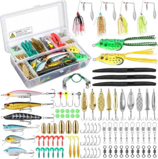 Fishing Lures Baits Tackle Including Crankbaits, Spinnerbaits, Plastic Worms, Jigs, Topwater Lures, Tackle Box and More Fishing Gear Lures Kit Set, 102/302Pcs Fishing Lure Tackle 102Pcs Fishing Lures Kit