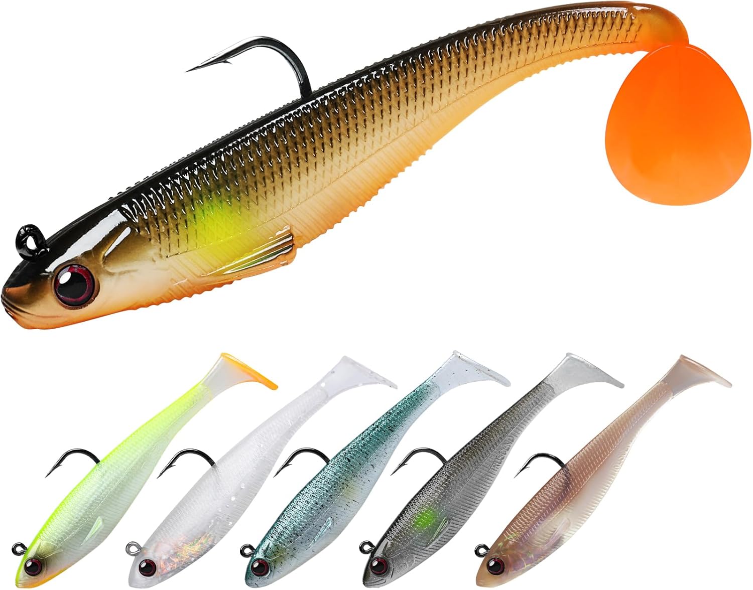 Easy Catch Pre-Rigged Soft Lures, Unique Vibrating Swim Action and Trembly Sinking Move for More Bites, Amazing Soft Swimbait for Family Fishing, Fishing Lures for Bass Trout Crappie Walleye 3.5",0.45oz