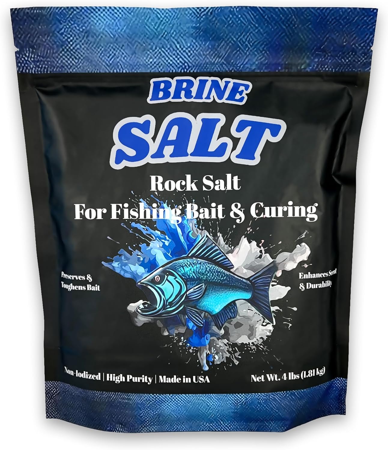 Brine Bait Salt Rock Salt Toughens & Preserves Fishing Bait All-Natural Salt Cure for Shrimp, Minnows, & Cut Bait Ideal for Fresh & Saltwater Anglers 4 lb Resealable Bag