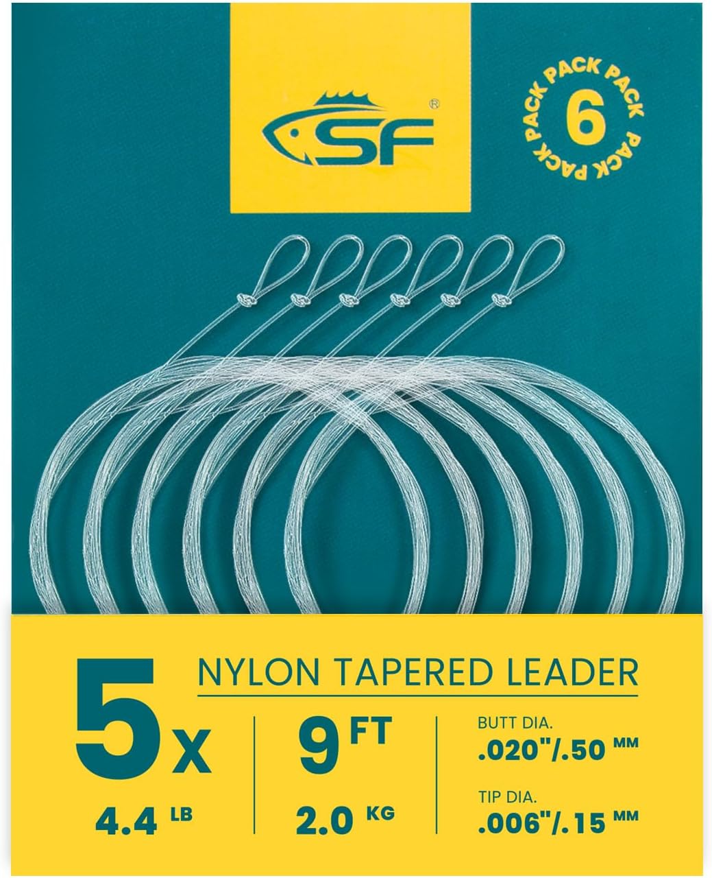 Pre-Tied Loop Fly Fishing Tapered Leader Nylon Clear Trout Freshwater Saltwater Bonefish Permit Bass Salmon Steelhead 7.5FT 9FT 10FT 12FT 15FT 0X 1X 2X 3X 4X 5X 6X 7X 9FT-5X Freshwater Knotted 6-pack