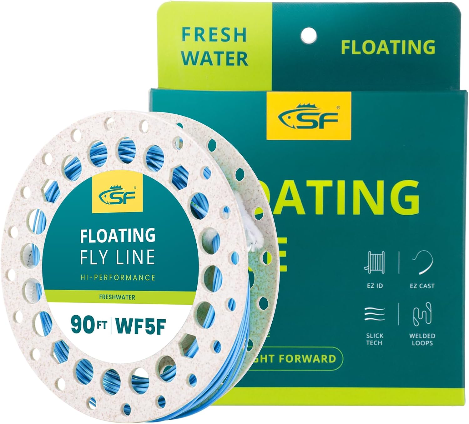 Fly Fishing Line with Two Welded Loops Weight Forward Floating Fly Lines Trout 90FT WF2 3 4 5 6 7 8 9F Multi-Color Freshwater Sky Blue WF5F 90FT