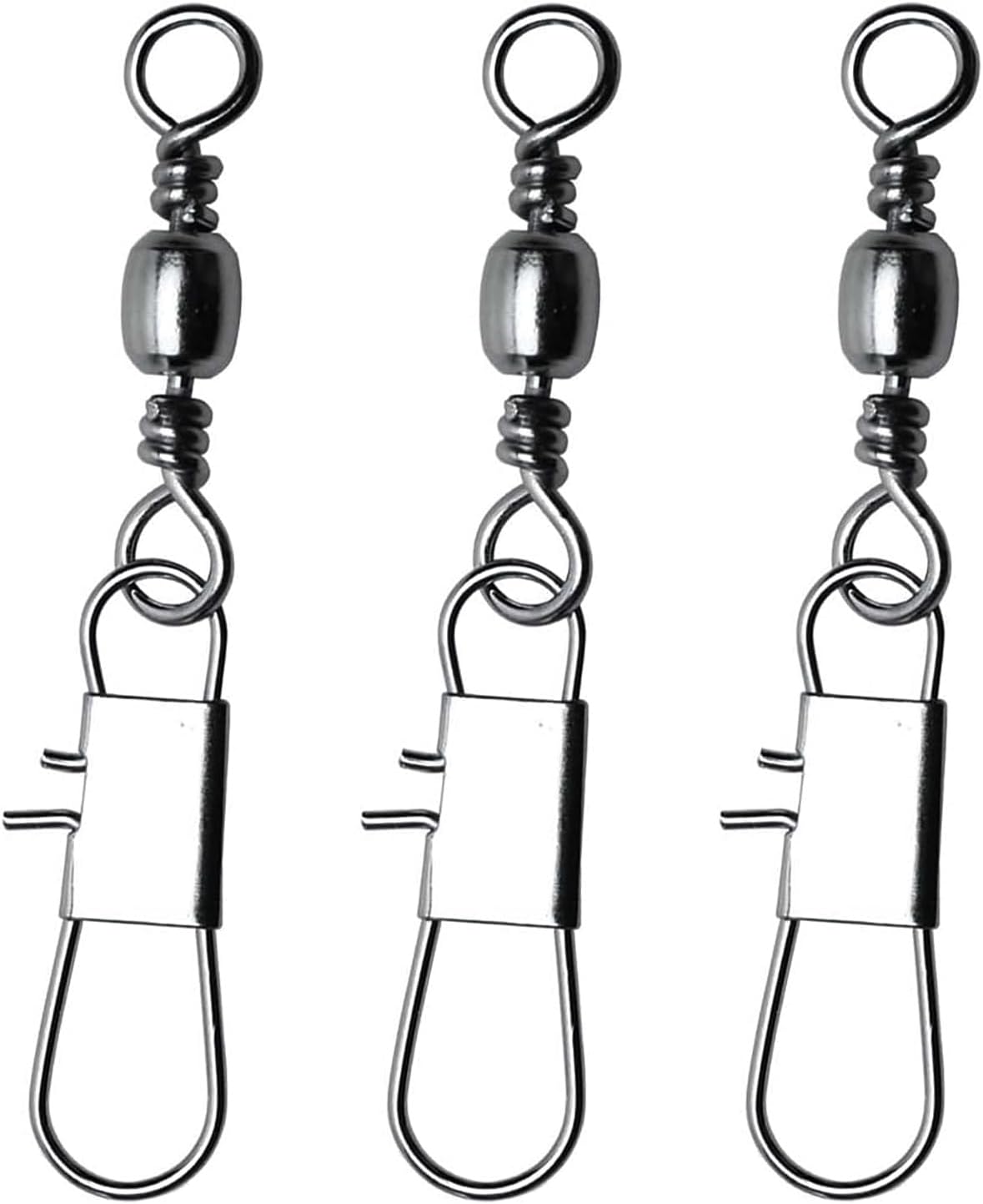 Fishing Barrel Swivel with Safety Sanp, 50/230pcs Stainless Steel Fishing Snap Swivel Saltwater High Strength Interlock Sanp Swivel Freshwater Lure Line Connector 26-137LB #7 40LB 50PCS