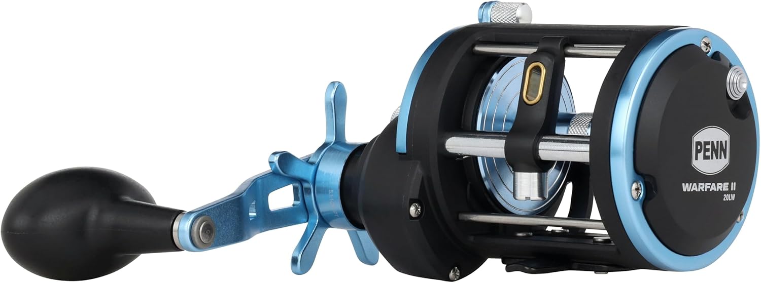 Warfare™ II Level Wind Reel - Saltwater Predator Fishing Reel - Trolling, Casting & Bottom Fishing - Graphite Body - HT-100 Carbon Drag - Level Wind Spool - 5.1:1 Gear Ratio - Multiple Sizes Left Handed 2000