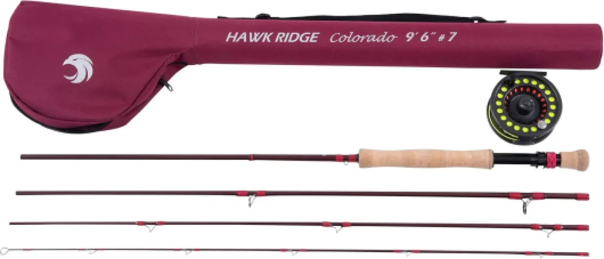 HAWKRIDGE COLORADO Stunning 9’ 6” #7 Stillwater & Reservoir UK brand (4 Sections) Fly Fishing Rod and Matching Pre Loaded Large Arbour Reel Set Braided Loop and Rod Travel Case