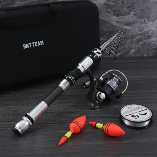 Portable Fishing Spinning Rod and Reel Combo set Carbon Fiber Fluorescent Rod Tip, with Fishing Lures Line Carrier Bag Kits for Travel Surf Saltwater Freshwater SLIVER 1.8M/70.8in/5.9ft