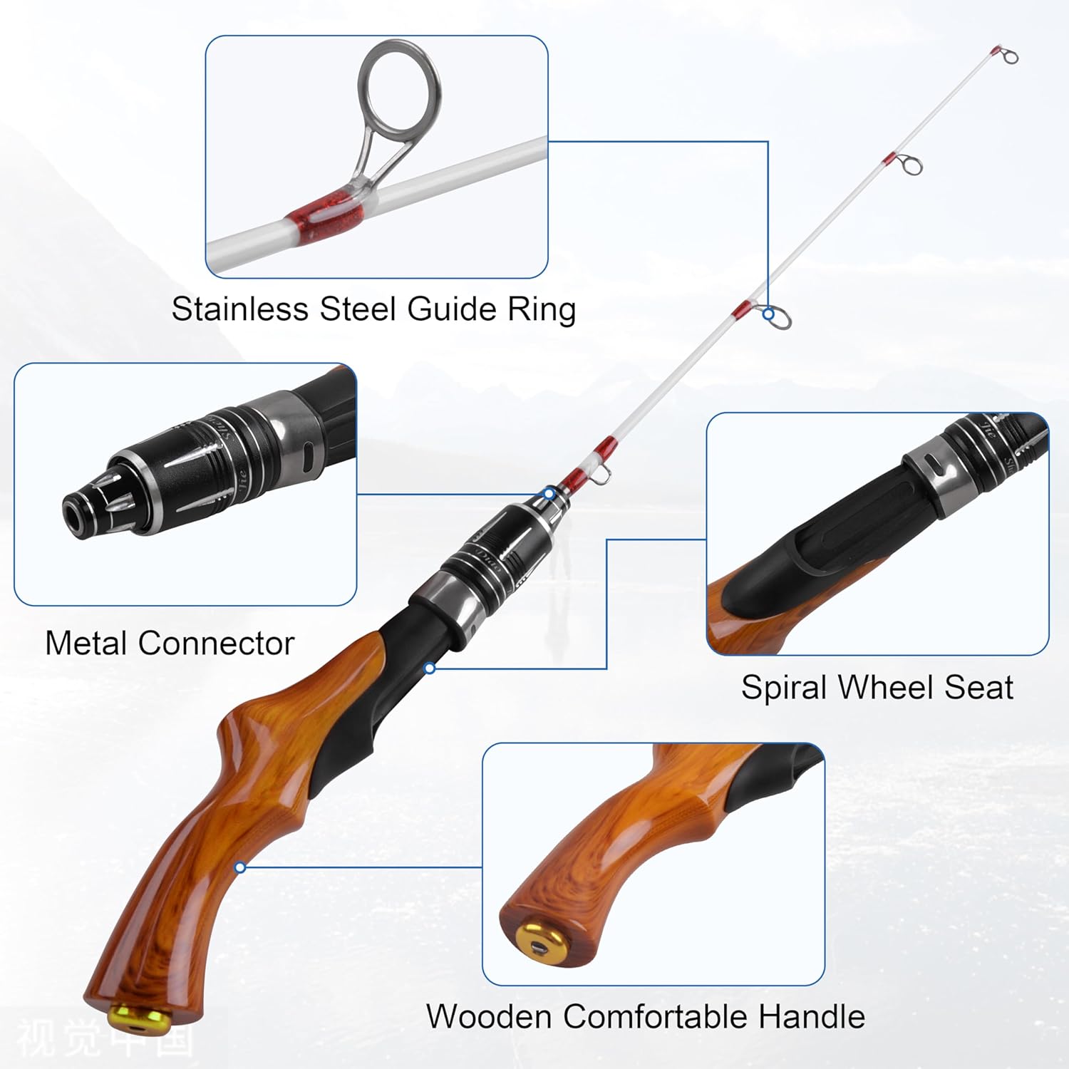 Ice Fishing Rod Portable Ultralight Spinning Rod Mini Ice Fishing Pole Winter Fishing Gear for Panfish Crappie Bass Trout Walleye Perch