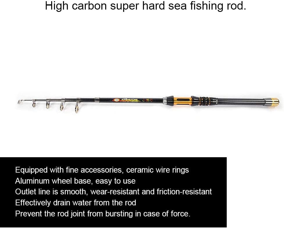 Mini Portable Carbon Fishing Rod, Telescopic Saltwater Pole, Aluminum Reel Seating Shore Casting Rod with Ceramic Guides for Sea Shore Ice Fishing 1.8M
