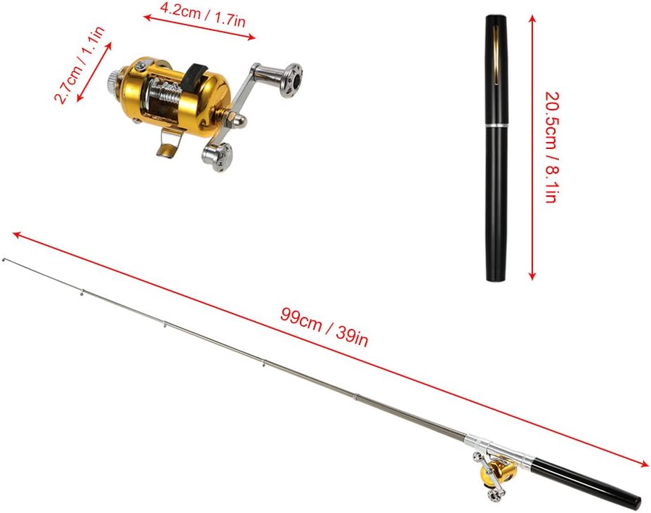 Pocket Fishing Rod Reel Combo Set, Mini Telescopic Pen Fishing Pole with Aluminum Alloy Reel, Fishing Line, Soft Baits and Tackle Box, Portable Compact Fishing Gear for Black