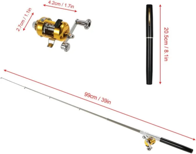 Pocket Fishing Rod Reel Combo Set, Mini Telescopic Pen Fishing Pole with Aluminum Alloy Reel, Fishing Line, Soft Baits and Tackle Box, Portable Compact Fishing Gear for Black