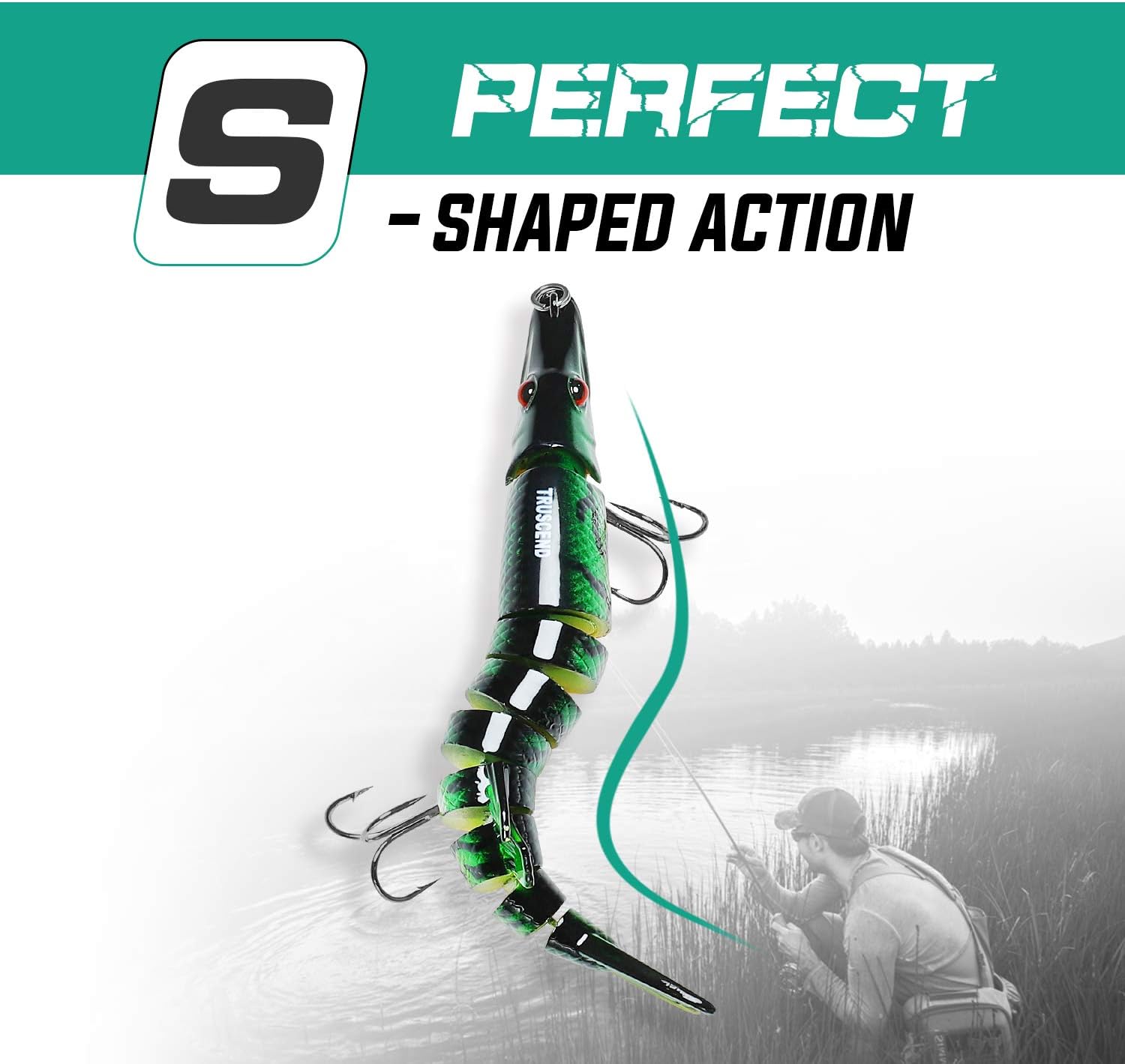 Swimmax Easy Catch Fishing Lures with BKK Hooks, Wiggling, Vibrating, Rattling and Gurgling for More Bite, Heavy-Duty Dyneema Fiber Jointed Swimbaits for Bass, Trout, Perch, Pike B2-12cm-20g